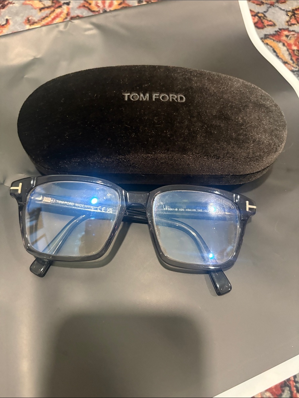 Tom Ford  Shiny Black / Blue Block Eyeglasses